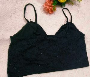 Black Lace Button-Up Crop Top