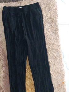 bershka linen Flowy Black Wide-Leg Pants
