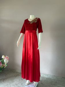 Elegant Red Velvet Evening Gown