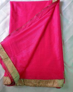 Elegant Pink Saree with Golden Border