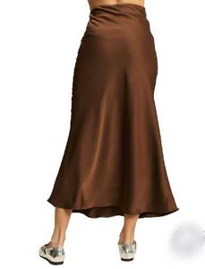 Brown Satin Midi Skirt