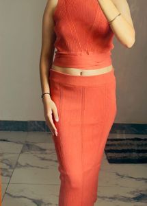Orange Ribbed Knit Co-ord Set