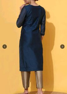 Elegant Navy Blue Kurta Set with Golden Pants