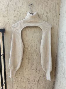 Cream Ribbed Turtleneck Sweater Arms