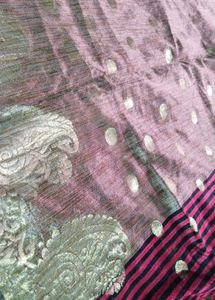 Elegant Red &amp; Black Striped Saree with Gold Motifs