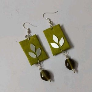 Handmade Green Leaf Dangle Earrings