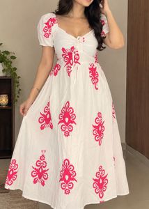 Chic White & Pink Floral Maxi Dress
