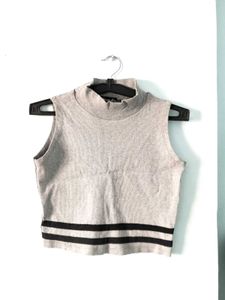 y2k Gray Striped Mock Neck Sleeveless Top 🪬