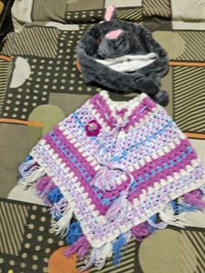 Crocheted Poncho & Animal Hat Set new