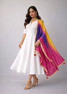 Beautiful White Coloured Frock Suit Set - 2 Piece