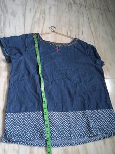 Denim Embroidered Short Sleeve Top