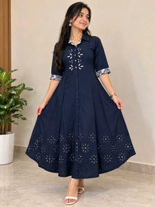 Elegant Navy Blue Worked Kurti