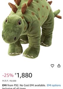 IKEA Soft Toy Stegosaurus, 50 cm, Green Plush Dino