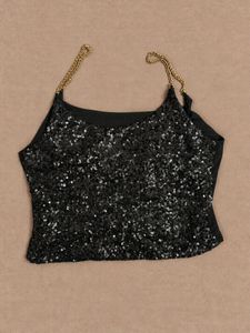 Sparkly Sequin Crop Top with Chain Detail