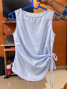 Light Blue Sleeveless Tie-Waist Top