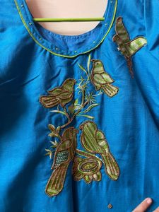 Blue Kurta with Bird Embroidery and duppata