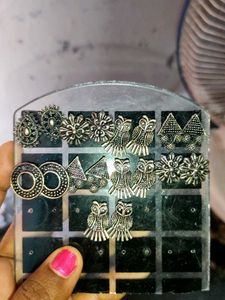 Oxidised Silver Earrings Set 9 sets