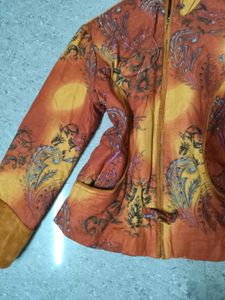 Orange Whimsical Paisley Print Corduroy Jacket