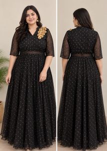 Elegant gold Black Gown with dupat