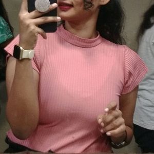 Korean Style Blush Pink High Neck Top