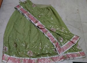 Elegant Green Sequins lehenga with Pink Border