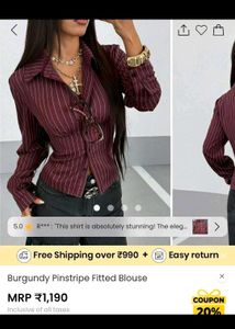 SAVANA Burgundy Pinstripe Fitted Blouse