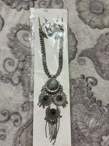 Boho Silver Necklace & Earring Set