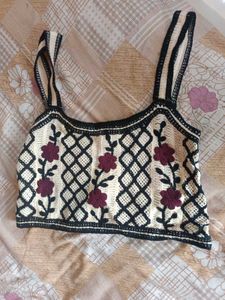 Boho Floral Crochet Crop Top and black skirt