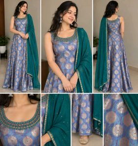 Elegant Floral Print Ethnic Gown with Dupatta