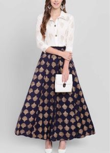Elegant Navy Blue Skirt with White Top