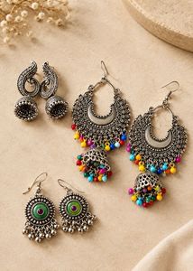 Bohemian Jhumka & Peacock Earrings Set