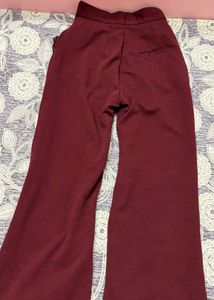 Women's Burgundy High-Waist Wide-Leg Trousers | El