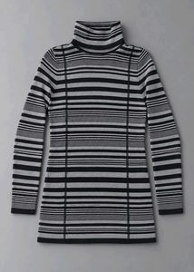 BLACK &amp; GREY STRIPED TURTLENECK FITTED DRESS