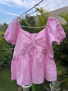Cute Pink Striped Peplum Top