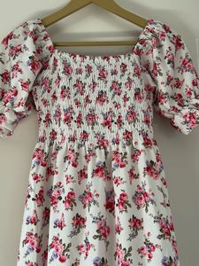Floral Smocked Square Neck Dress
