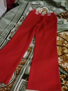 Red Ribbed Trouser For Women
