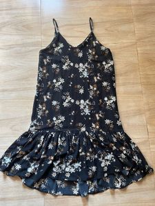Floral Print Slip Dress with Ruffle Hem