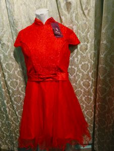 Red Cheongsam Style Hi Low