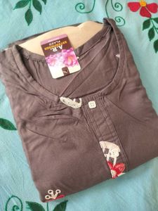stylish grey cotton kurta - Red and white floral E