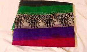 Vibrant Ombre Stripe Saree with Floral Border
