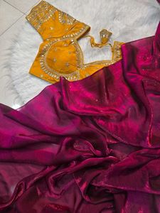 Elegant Pink Saree with Embroidered Blouse