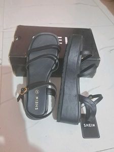 Shein buckle fastening Black Platform Wedge
