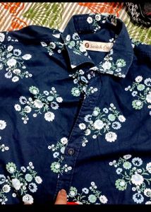 Navy Blue Floral Printed Shirt For 36 Chest