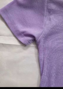 Purple Ribbed Collared Top