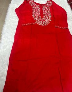 Red Embroidered Kurta Set