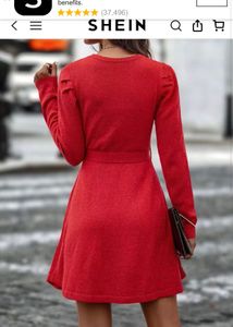 Shein Red Knit Cable Dress with Belt