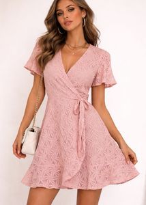 Chic Pink Lace Wrap Dress