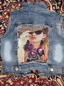 Unique Denim Vest with Art Print