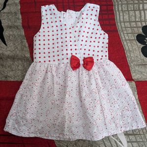 kids White & Red Polka Dot Bow Party Dress