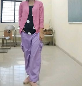 cardigan+tank top+cargo trouser